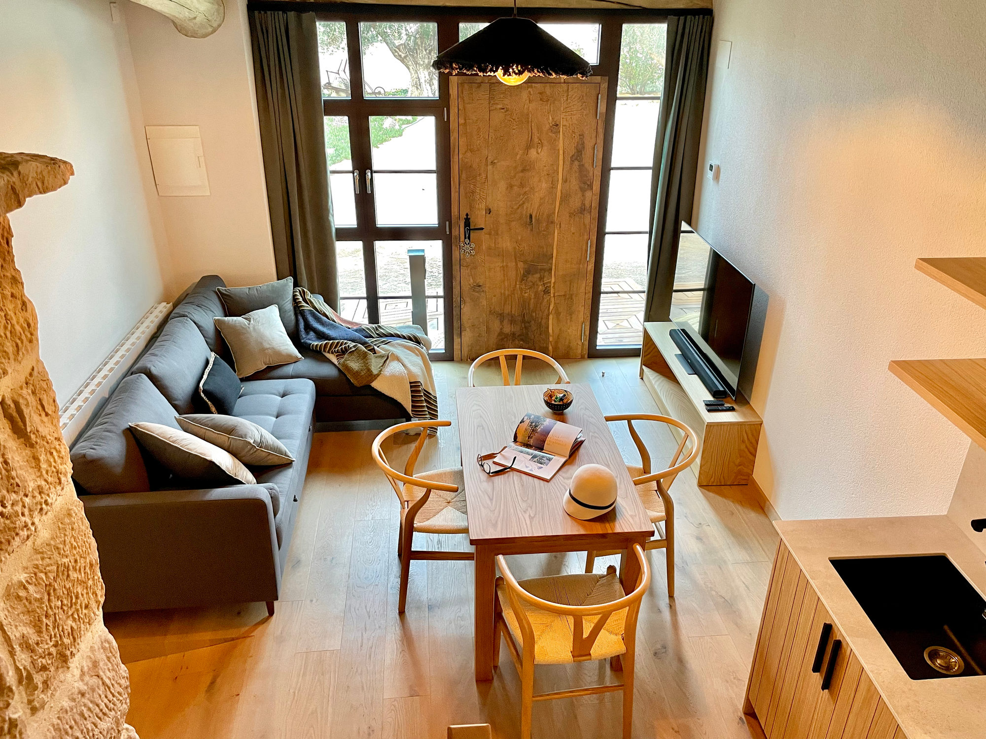 Living room at Torre de Queralt with sofa bed